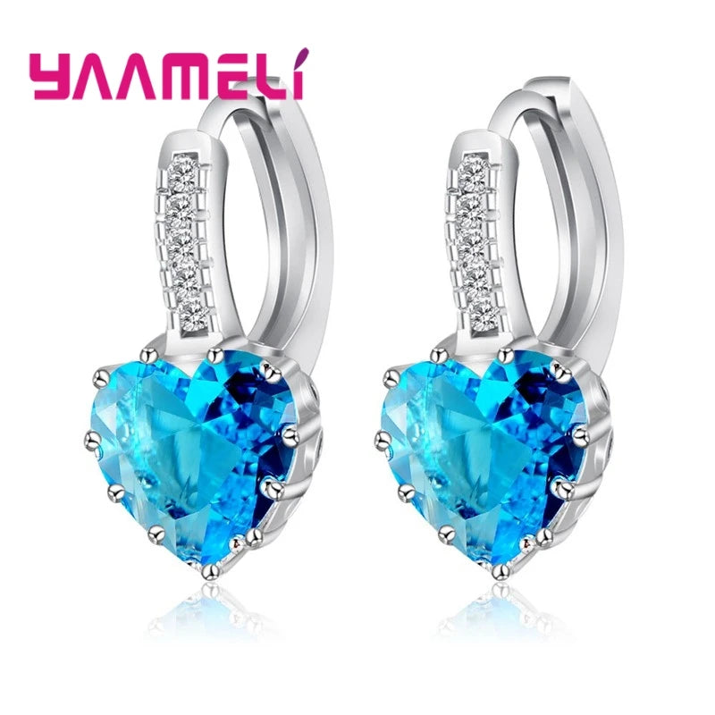 Big Sale 925 Sterling Silver Loop Hoop Earrings Candy Color Cubic Zircon Charms Women Jewelry Wedding Accessory Brincos