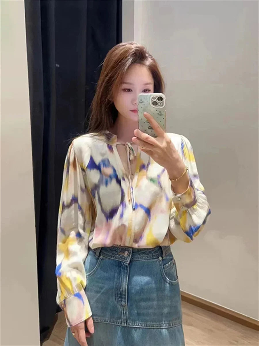 2025 New Color Rendering Women's Fashion Midi Dress Round Neck Strap Shirt Blouse or Long Pants Vintage Ladies Clothes