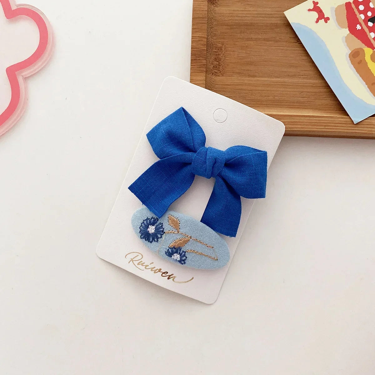 2PCS Sweet Little Girl Bowknot Hair Clips Solid Color Korean Mini Kids Embroidery Barrettes Princess Baby Clamp Hair Accessories