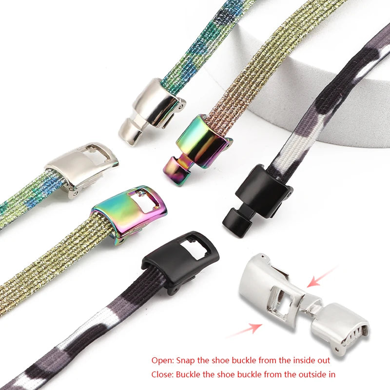 No Tie Shoelaces Flat Elastic Shoe Laces Candy Rainbow Gold Glitter Rubber Bands Cross Lock Shoelace for Sneakers Adults Kids