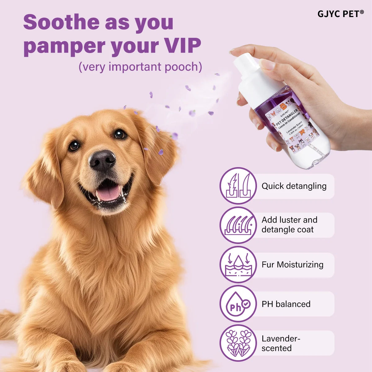 Pet Hair Detangler Spray 120ml Lavender Scent Alcohol Free Detangles Smooths Softens For All Breeds Dogs Cats Daily Grooming