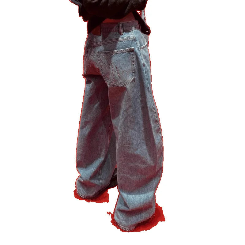 Women Jeans Spliced Straight Pants Jean Denim Washed Full Length Pants Loose Pockets High Waist Zipper Fly Distressed Basics