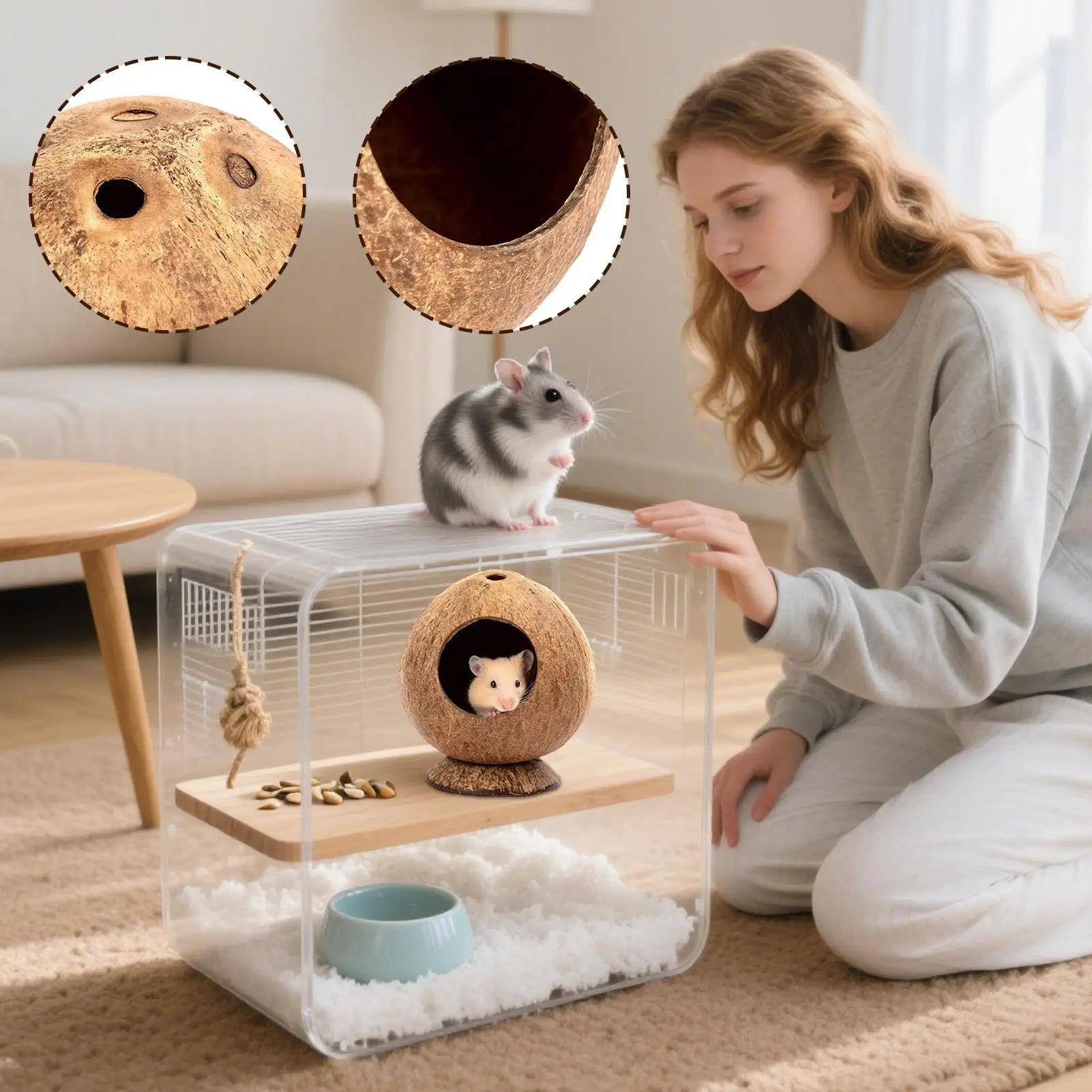 Hamster House Small Pet Nest Shelter Warm Chewing Teeth Coconut Shell Hamster Nest Pet House for Golden Bear Dutch Rat Squirrel