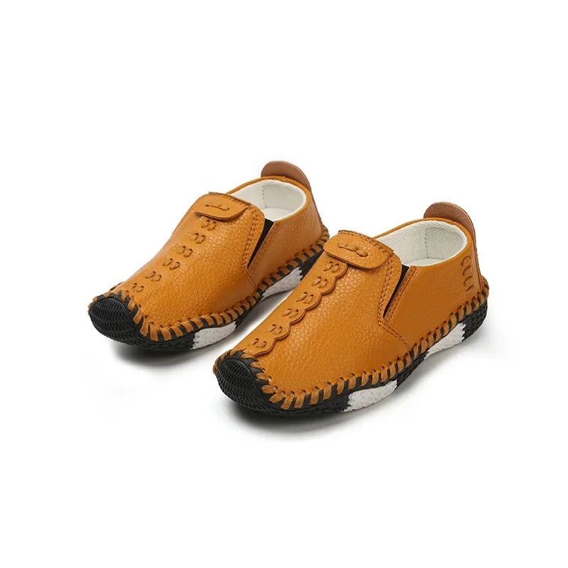 Children England Style Boys Leather Shoes Baby Fashion Sewing Casual Shoes PU Leather Autumn Soft Sole Sneakers Slip On B06061
