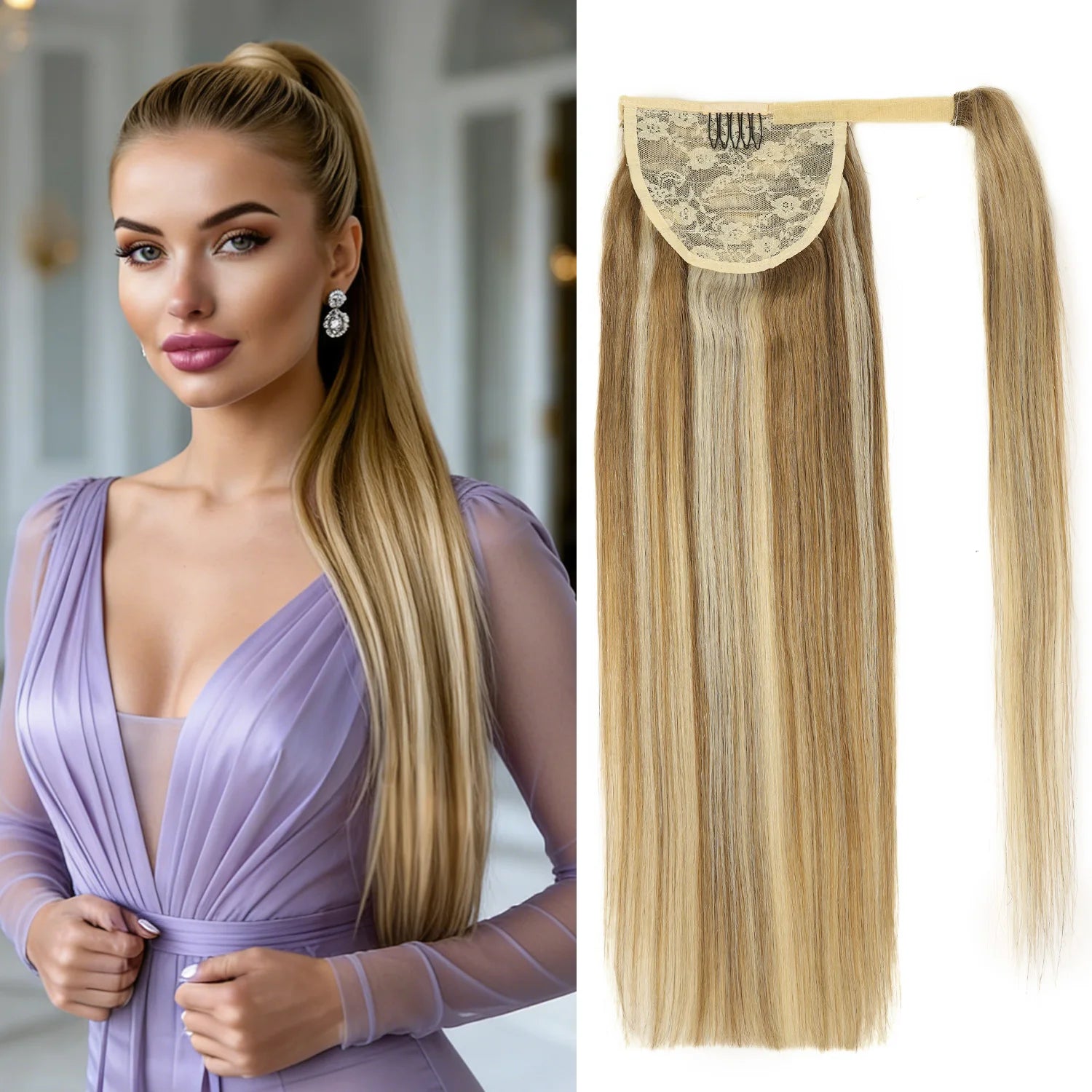 100% Human Hair Ponytail European Straight 120gram Wrap Around Clip In Pony Tail Machine Remy Hair 12-26 Inches For  Salon
