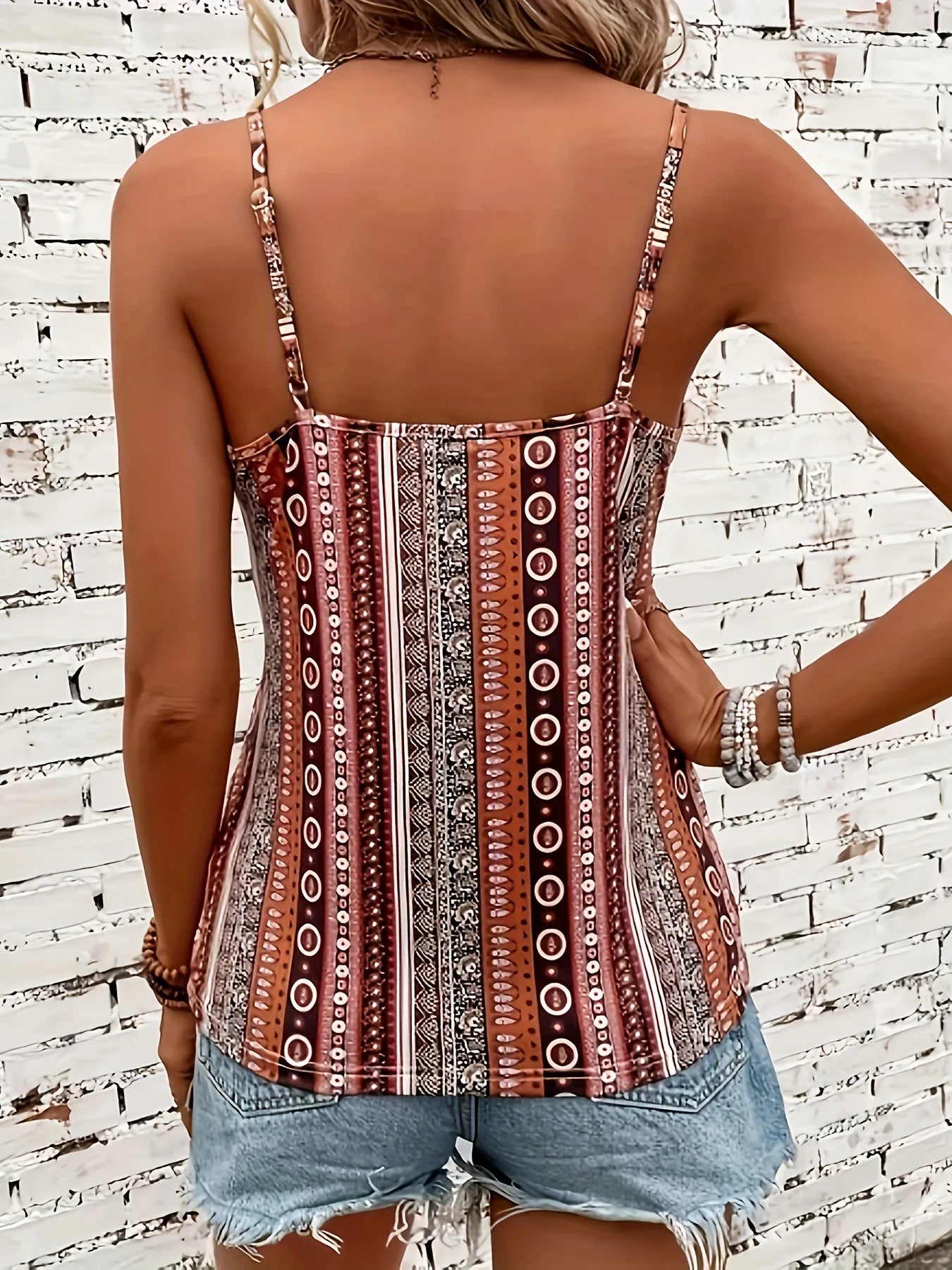 European and American new ethnic retro style spaghetti print chain print knot vest sexy V-neck small suspender top for women