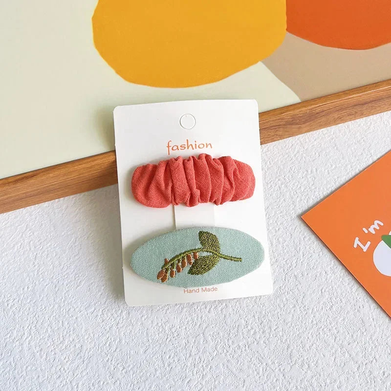 2PCS Sweet Little Girl Bowknot Hair Clips Solid Color Korean Mini Kids Embroidery Barrettes Princess Baby Clamp Hair Accessories