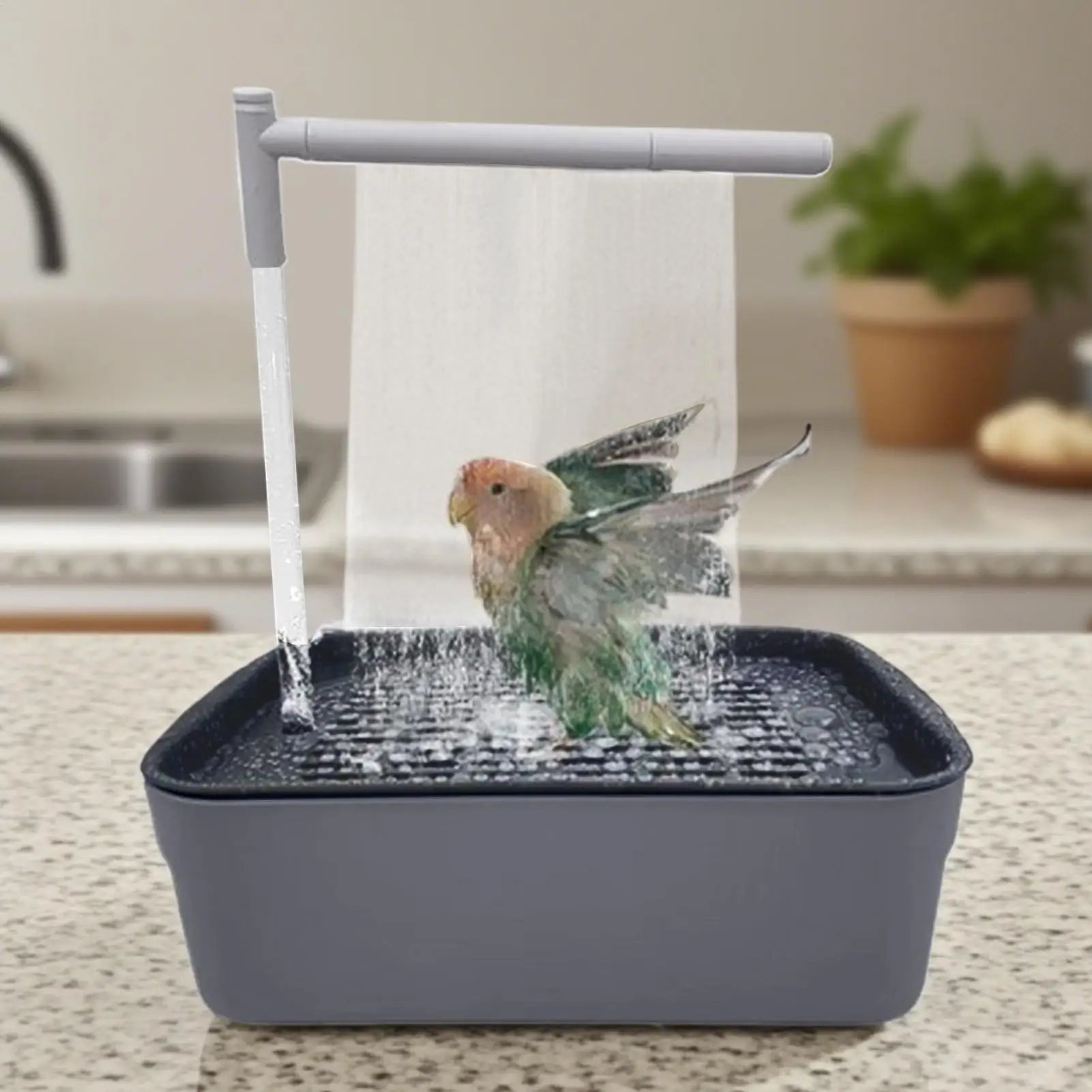 Automatic Parakeet Bird Bath Shower Parrot Shower Quiet Tub with Circulating Faucet Rechargeable Pet  Bathing Accessories