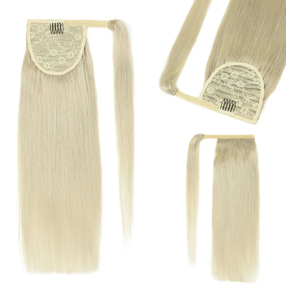 100% Human Hair Ponytail European Straight 120gram Wrap Around Clip In Pony Tail Machine Remy Hair 12-26 Inches For  Salon