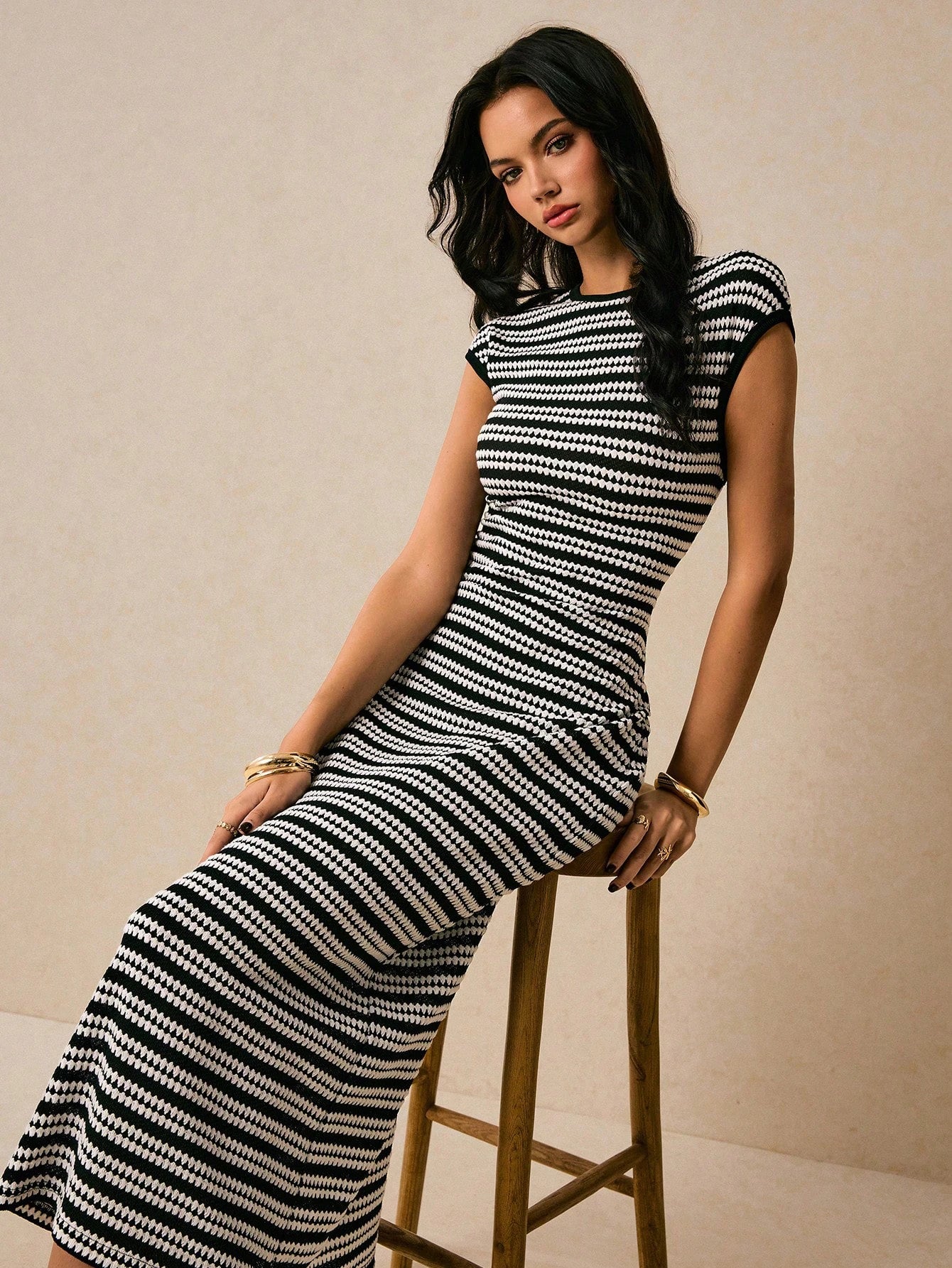 European and American striped knitted dress sleeveless slim fit one step skirt mid length women's clothing