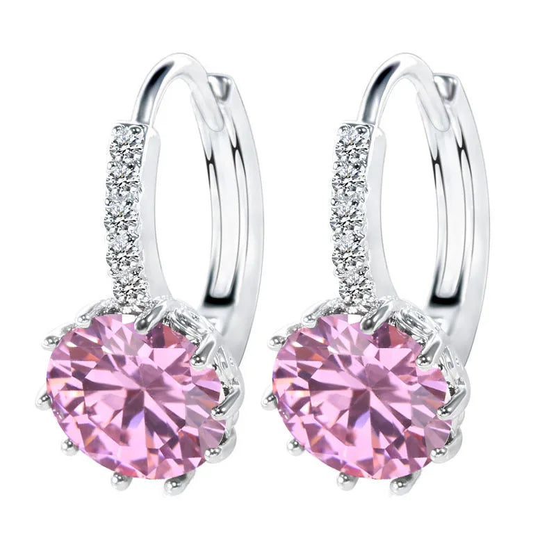 Big Sale 925 Sterling Silver Loop Hoop Earrings Candy Color Cubic Zircon Charms Women Jewelry Wedding Accessory Brincos