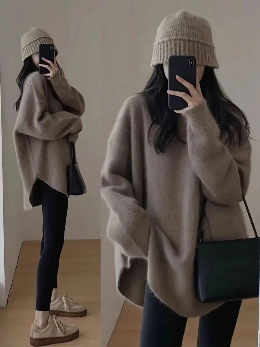 겨울 스웨터 Ladies' Lazy Sle Knitted Sweater Autumn Winter Faionable Base Layer Irt Inner Wear Mermaid Color Matching Top