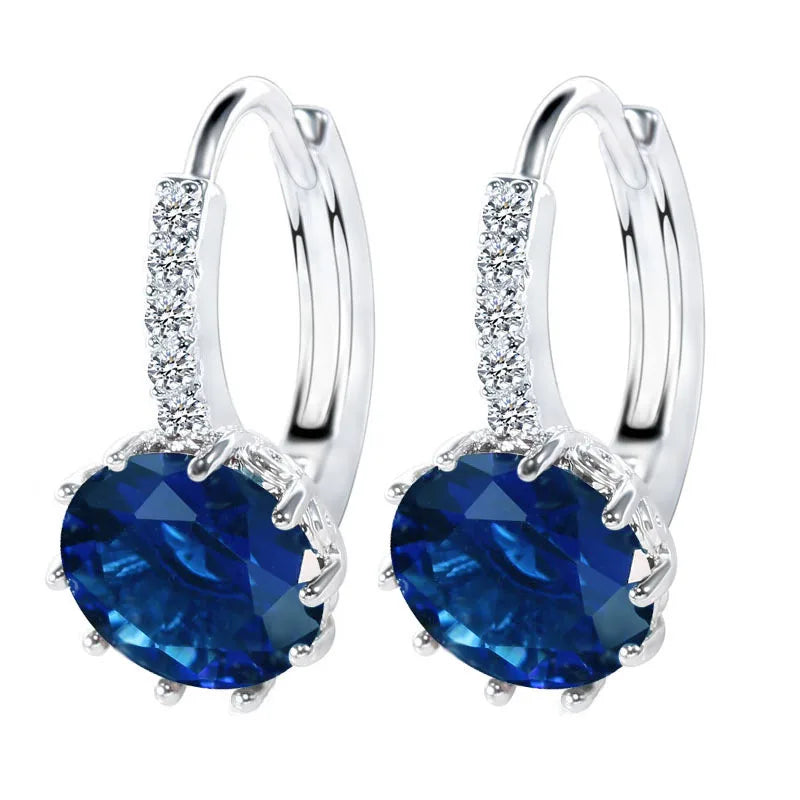 Big Sale 925 Sterling Silver Loop Hoop Earrings Candy Color Cubic Zircon Charms Women Jewelry Wedding Accessory Brincos