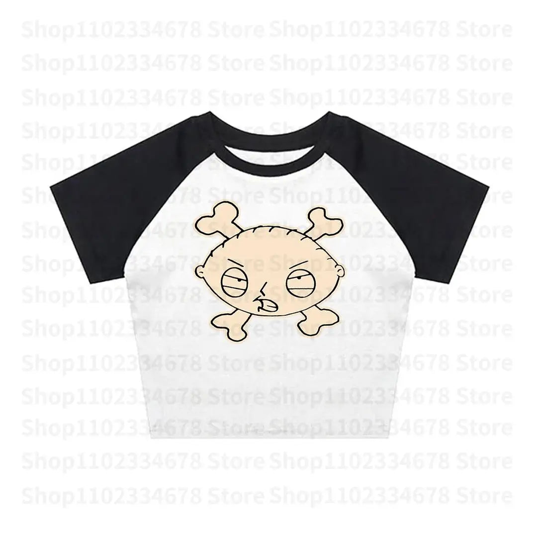 2000s Cute Womens Printed Aesthetic Fairy Crop Tops Y2k Clothes Punk Streetwear Sweet Emo Girls Sexy T-Shirts Graphic Baby Tees