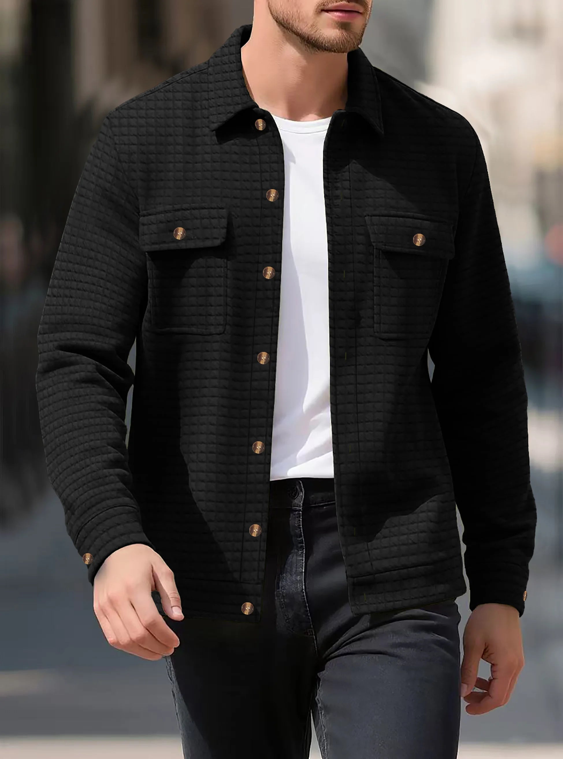 Men's Classic Style Shirt For Spring And Autumn With Multiple Pockets, Long Sleeves, Streetwear, Plain Color, Casual Jacket