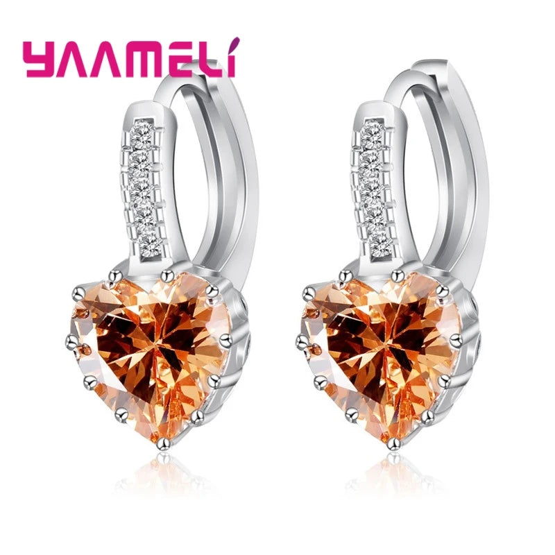 Big Sale 925 Sterling Silver Loop Hoop Earrings Candy Color Cubic Zircon Charms Women Jewelry Wedding Accessory Brincos