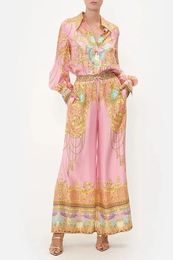 Swimsuit Cover Up Beach Women Dress Summer 2026 Kaftan Saida De Praia New Leisure Vacation Long Sleeved Pink Printed Shirt Pants
