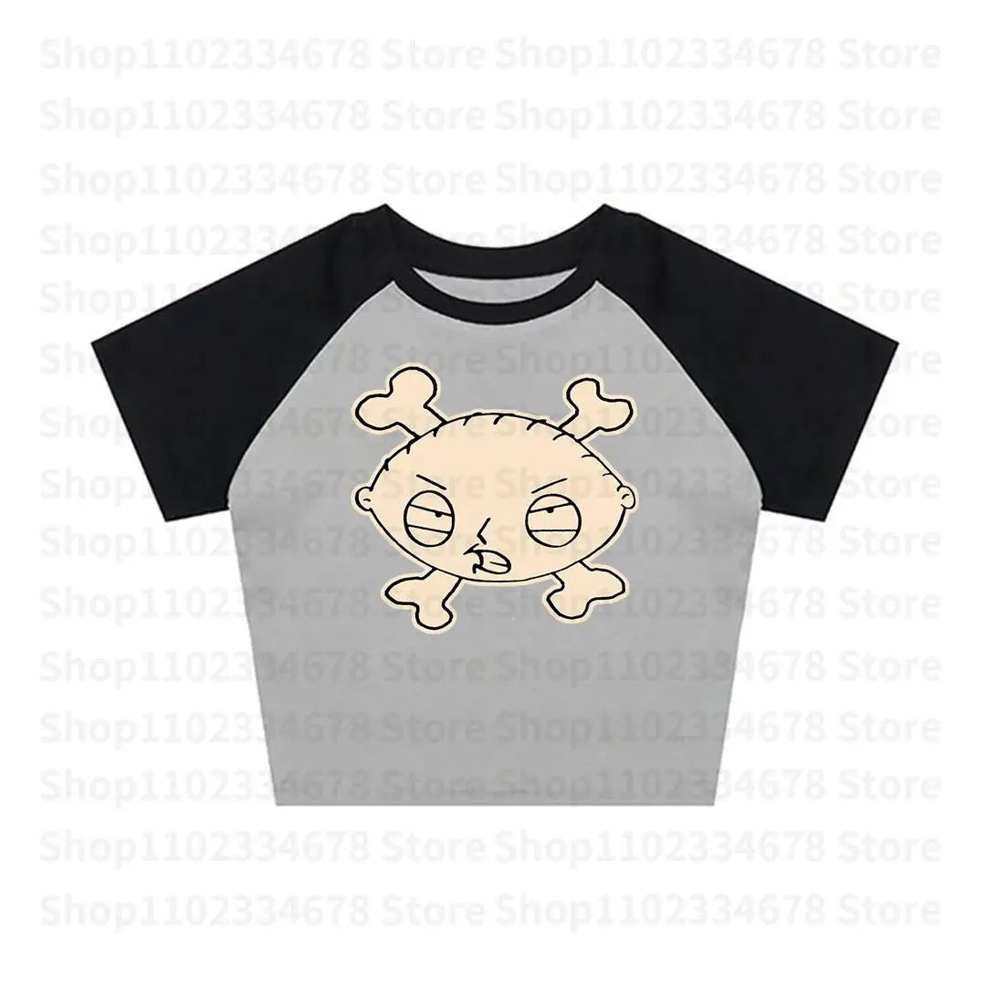 2000s Cute Womens Printed Aesthetic Fairy Crop Tops Y2k Clothes Punk Streetwear Sweet Emo Girls Sexy T-Shirts Graphic Baby Tees