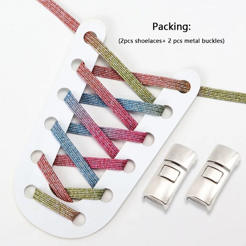No Tie Shoelaces Flat Elastic Shoe Laces Candy Rainbow Gold Glitter Rubber Bands Cross Lock Shoelace for Sneakers Adults Kids