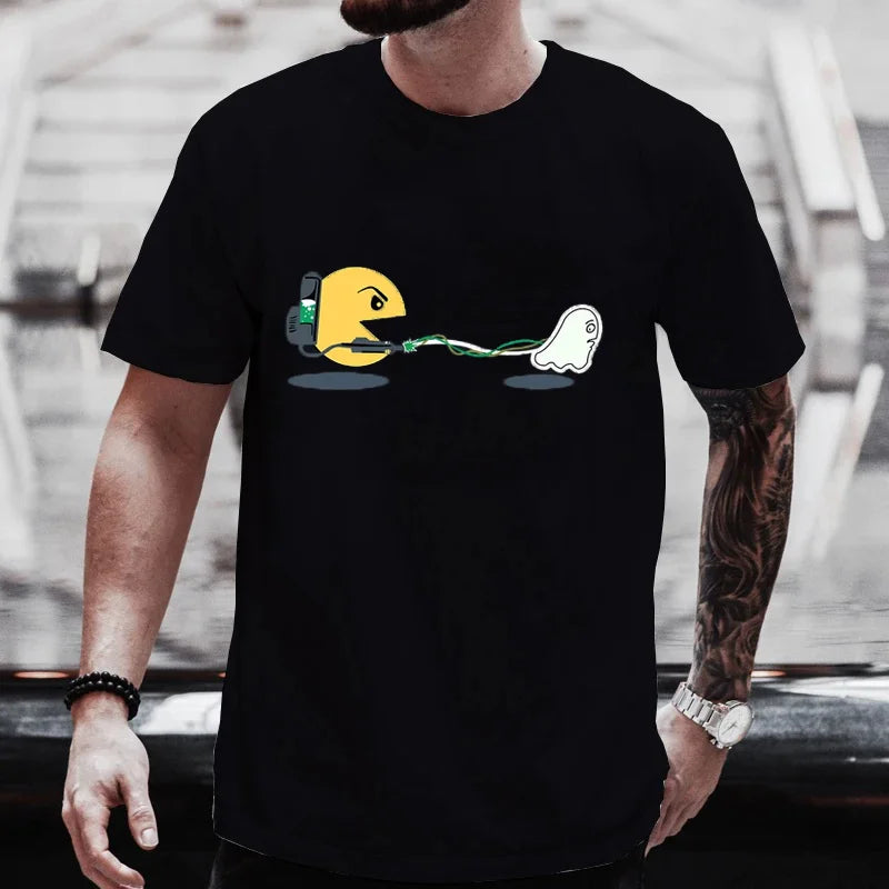 Summer Men's High-Quality T-shirt 100% Cotton Funny Design Print Loose O-neck T shirt For Men Short Sleeve Tops Tees Oversized