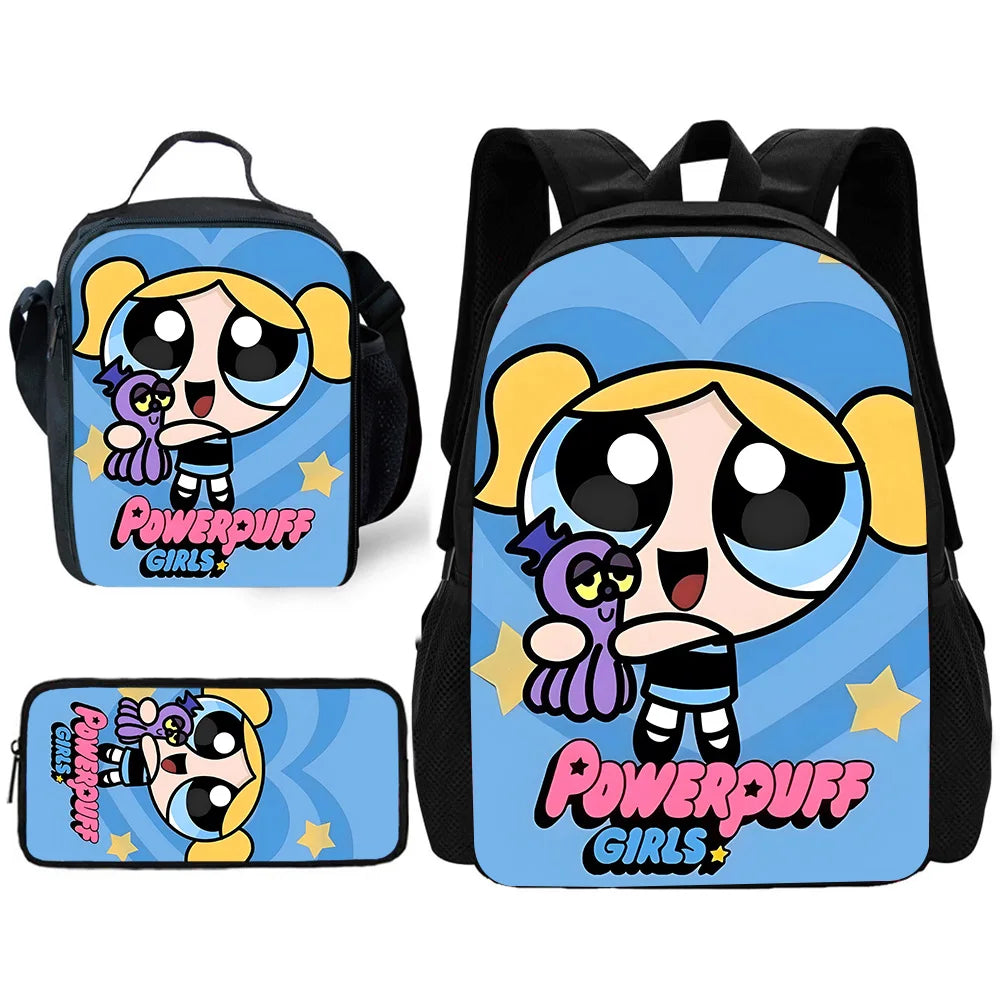 Child Cute Anime Powerpuffs Girlss School Backpack with Lunch Bags ,Pencil Bags ,School Bags for Boys Girls Best Gift