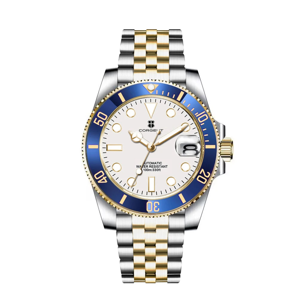 40mm Corgeut Watch Man100M Waterproof Sapphire Glass Two Tone Gold nh35 Mechanical Automatic Wristwatches for Men Reloj 40MM