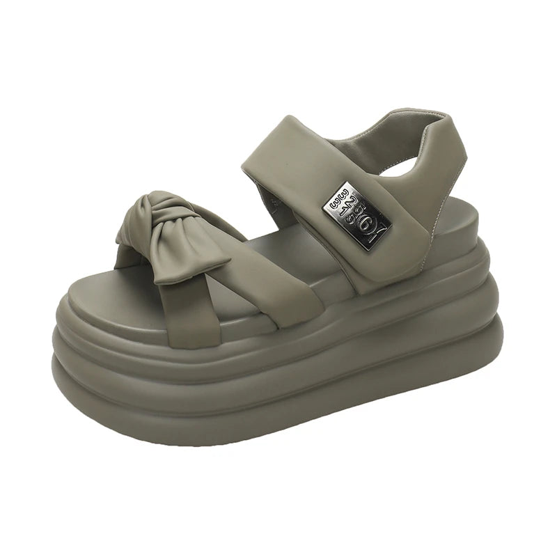 High Platform Sandals Women 2025 Summer Breathable 8CM High Heels Ladies Leather Sneakers Wedges Chunky Slippers Sandalias Mujer