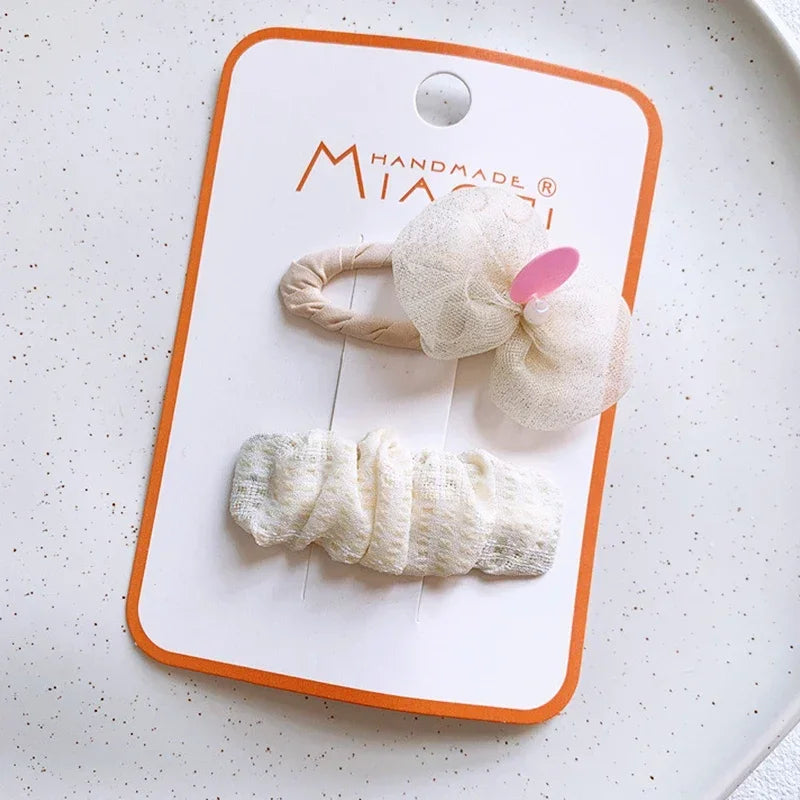 2PCS Sweet Little Girl Bowknot Hair Clips Solid Color Korean Mini Kids Embroidery Barrettes Princess Baby Clamp Hair Accessories