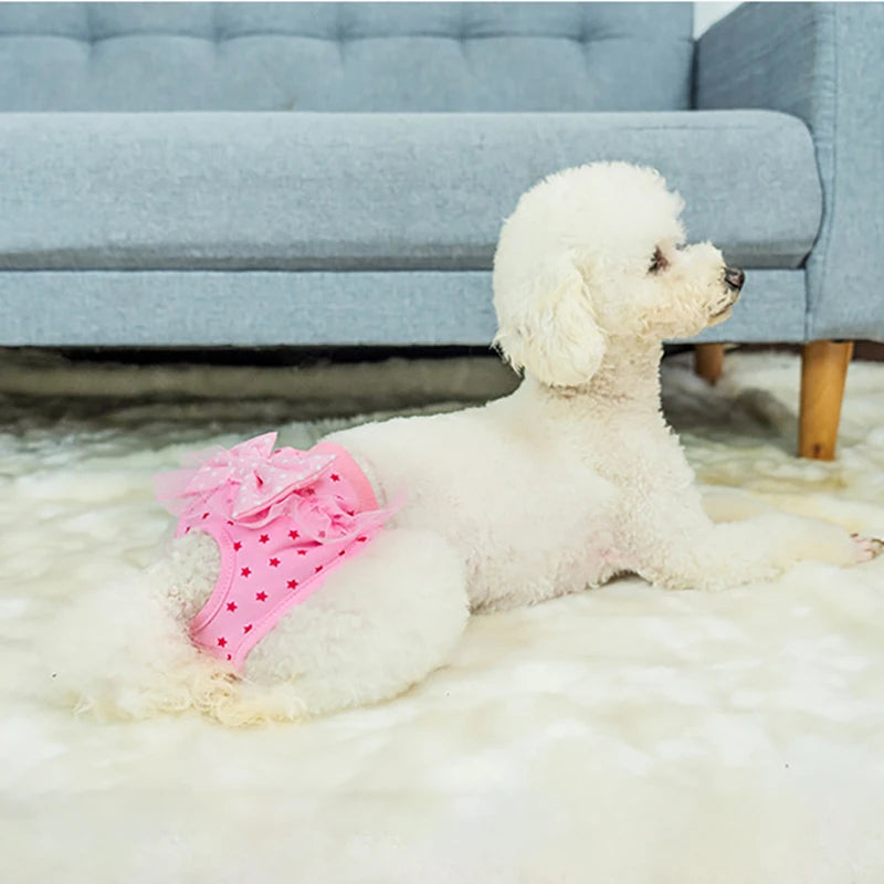 Pet Physiological Pants Reusable Cotton Puppy Bowknot Diaper Pet Sanitary Panties Female Pet Underwear Clothing Washable