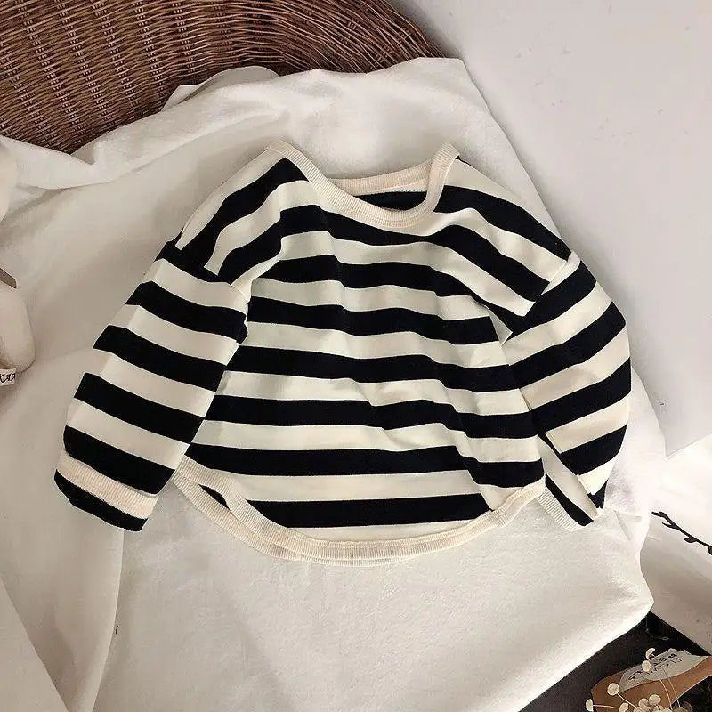 Spring Kids Striped Long Sleeves T-shirt Toddler Girl Loose Bottoming Shirt Boy Baby Casual Tops Fashion Children Cotton Tees