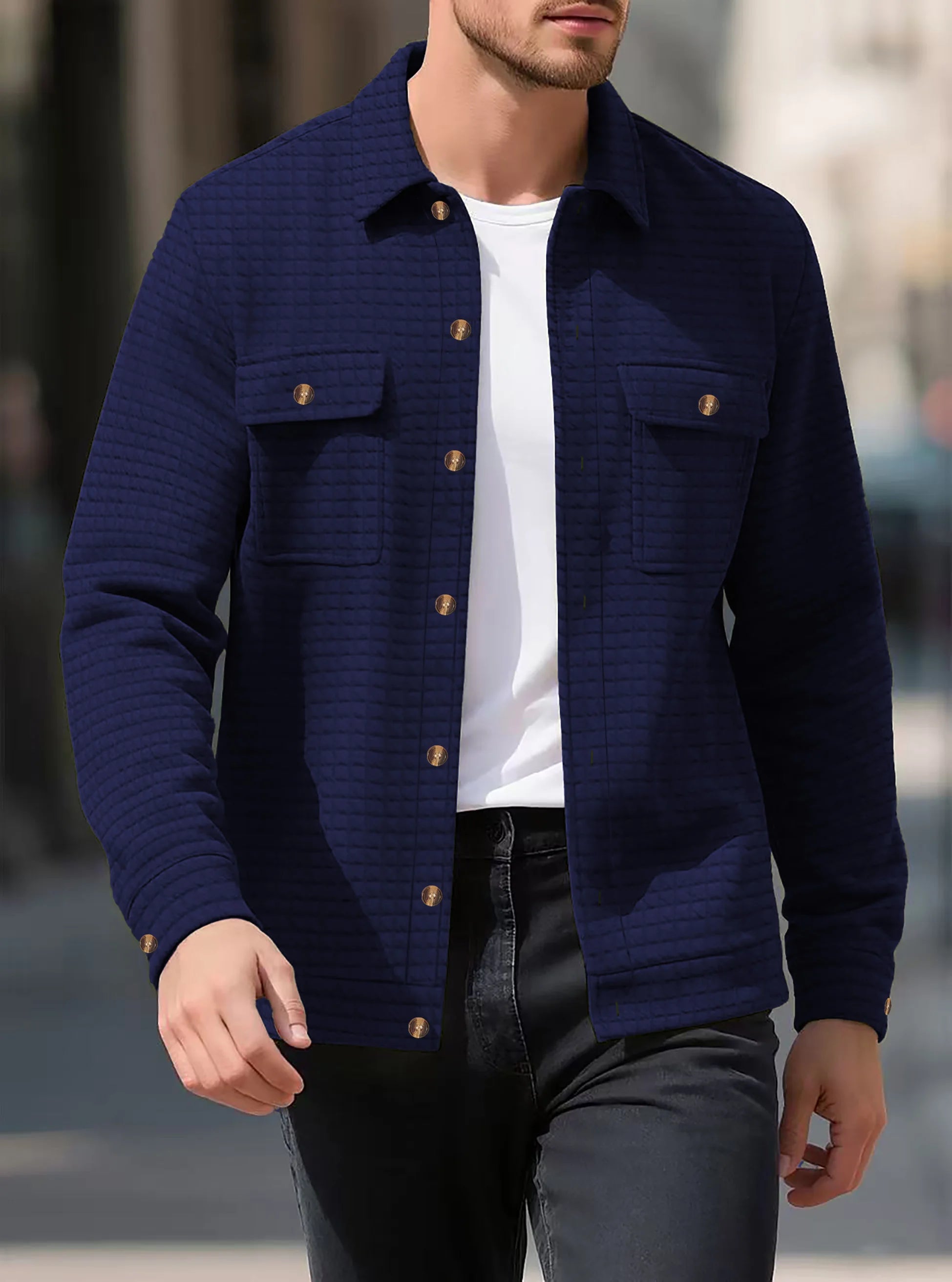 Men's Classic Style Shirt For Spring And Autumn With Multiple Pockets, Long Sleeves, Streetwear, Plain Color, Casual Jacket
