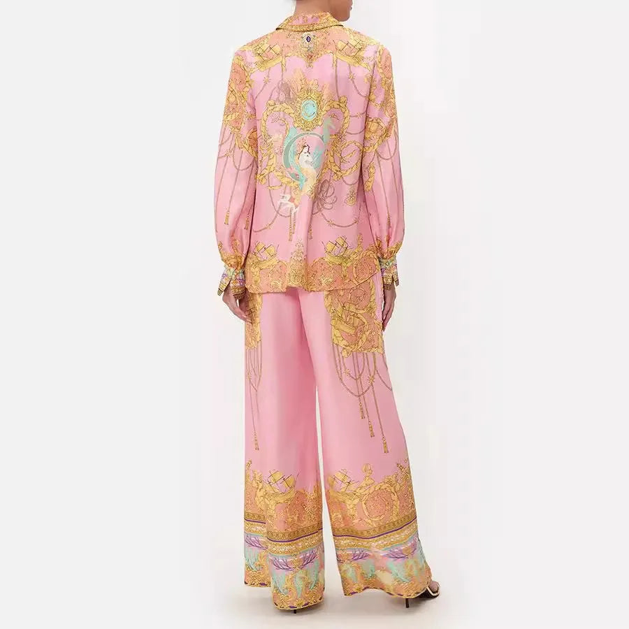 Swimsuit Cover Up Beach Women Dress Summer 2026 Kaftan Saida De Praia New Leisure Vacation Long Sleeved Pink Printed Shirt Pants