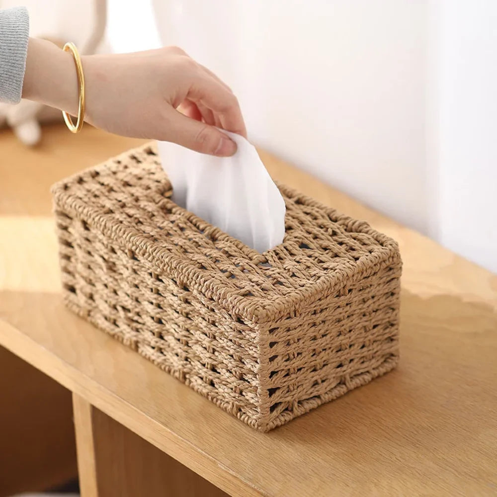 Tissue Box Handmade Woven Tissue Box Vintage Napkin Holder High Appearance Tissue Paper Holder Living Room Table Decoration