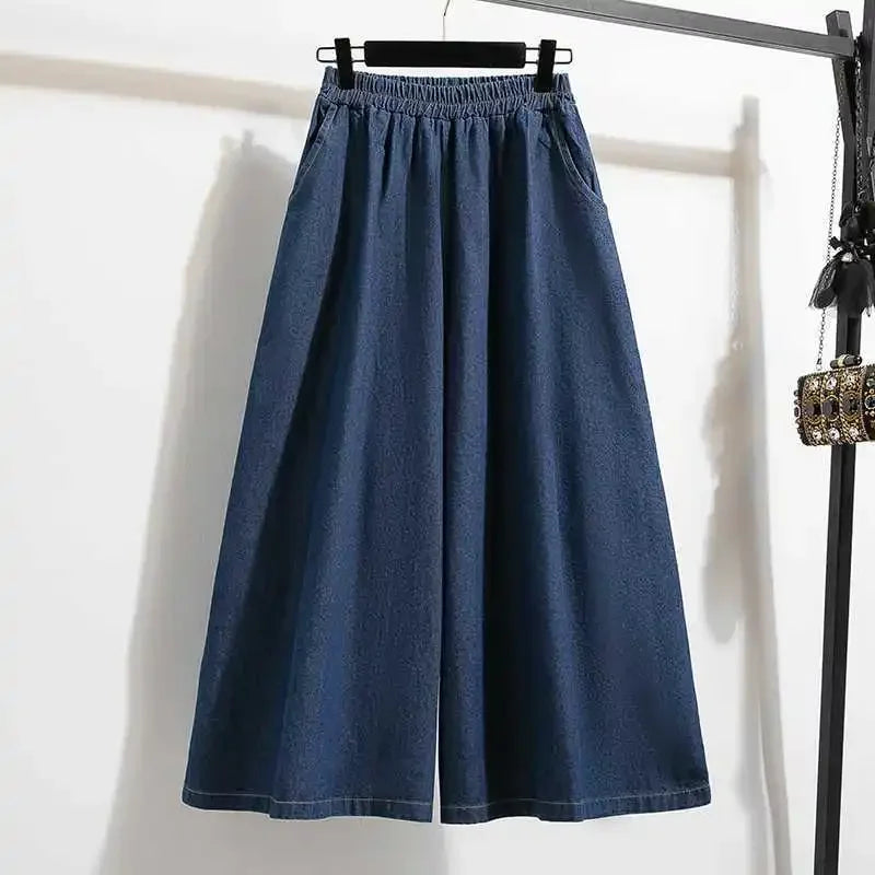 High Waist Wide Leg Jeans Skirt Mid-Length plus Size Women's Autumn Fashion A- Line Nine-Piece Pants Chinese Brand AE Stock