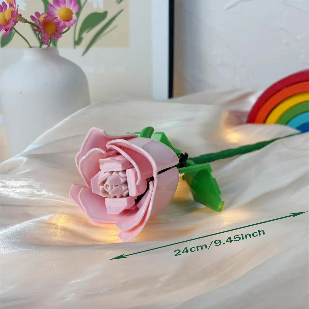 KNEW BUILT 3D Rose Building Blocks Toys-Everlasting Love,Perfect Valentine's Gift ,DIY Flower Home/Desk Decor,Simple Assembly