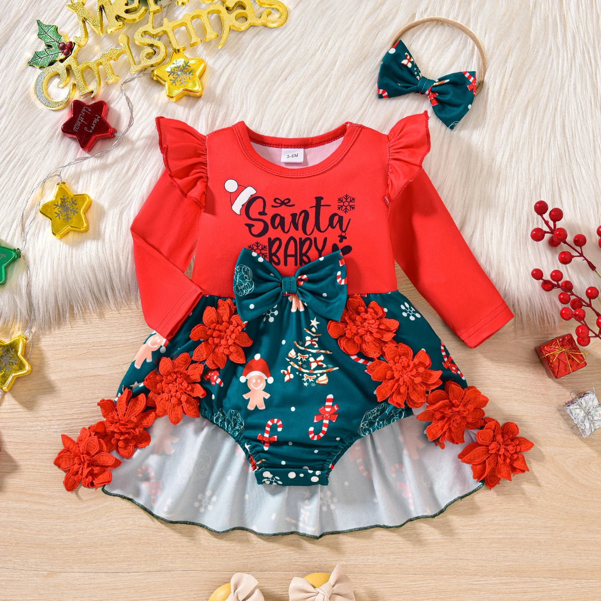 Baby Girl Christmas Costumes Plush Velvet Red Santa Claus Bodysuit Dresses For Newborns With Hat My First New Year Baby Clothes