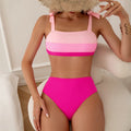 Sexy Tie Shoulder High Waist Bikinis Sets Two Pieces Pink Swimsuit Women Padded Swimwear Bandeau Brazilian Biquini Beach Wear