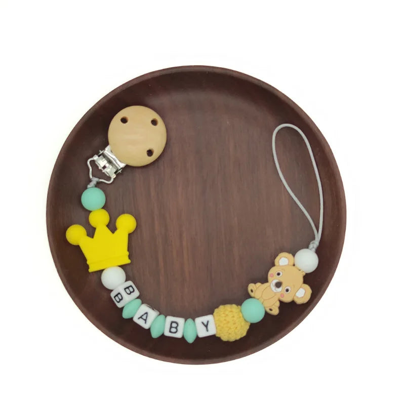 Handmade Silicone Baby Wooden Dummy Pacifier Clip Safe Teething Chain Teether Pacifier Chain