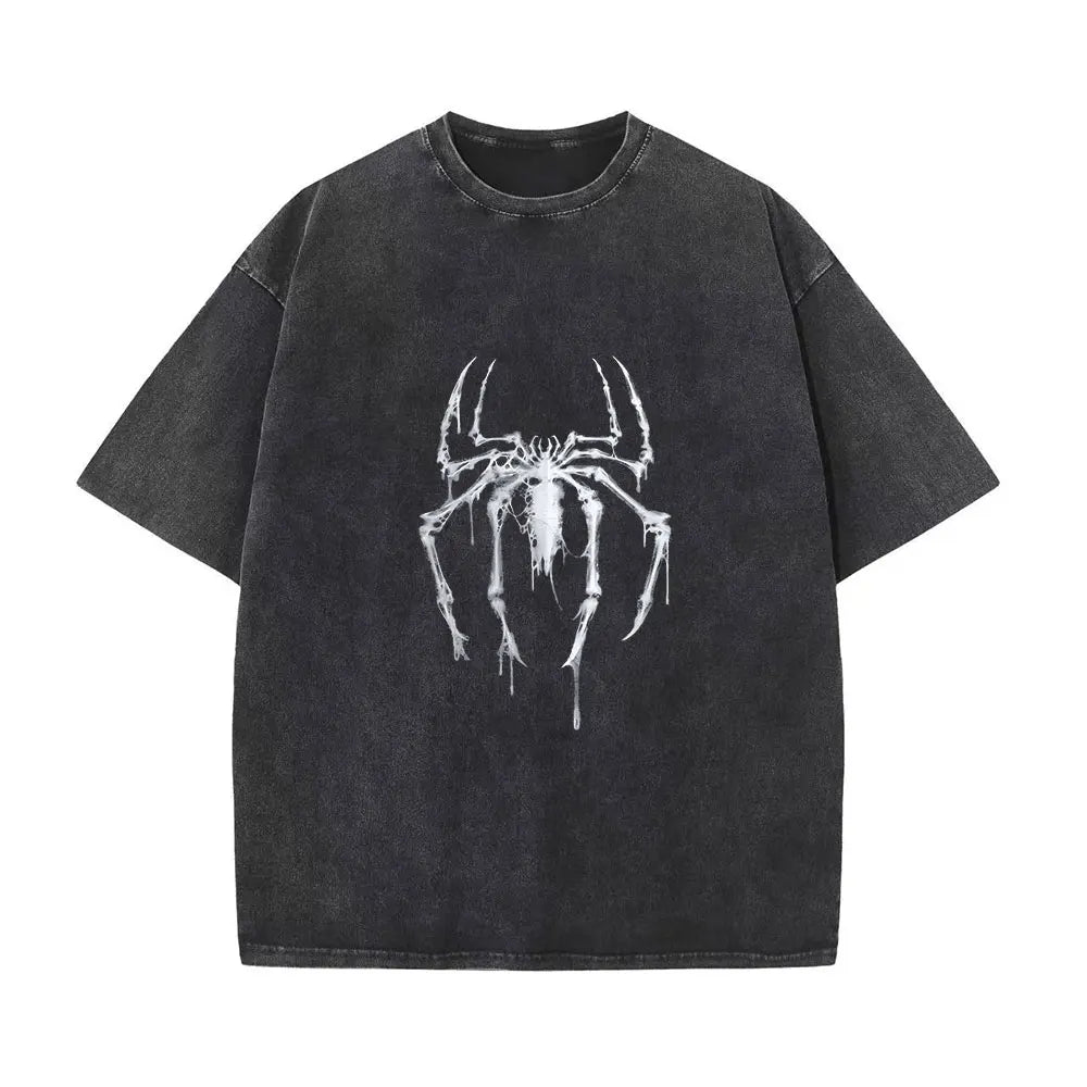 Men's Wash Shirts Vintage Spider Graphic Washed Shirt Colorse Spider Shirt Retro Training Shirt Retro Hero Shirt
