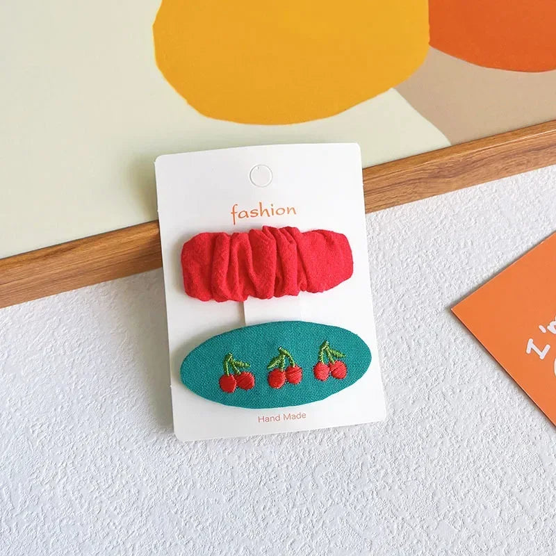 2PCS Sweet Little Girl Bowknot Hair Clips Solid Color Korean Mini Kids Embroidery Barrettes Princess Baby Clamp Hair Accessories
