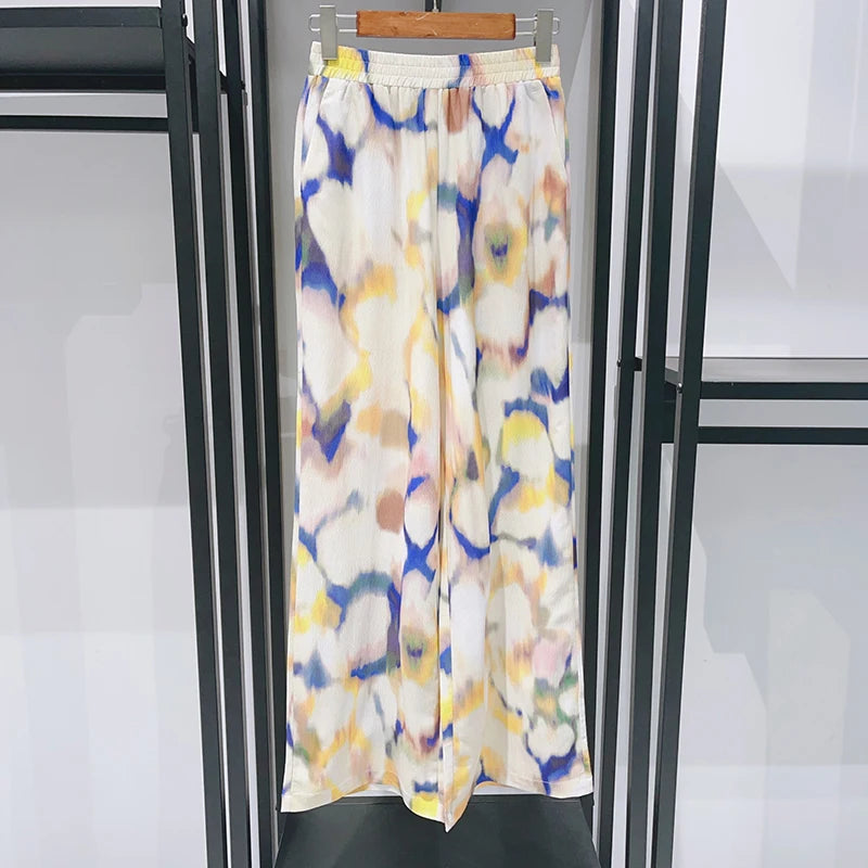 2025 New Color Rendering Women's Fashion Midi Dress Round Neck Strap Shirt Blouse or Long Pants Vintage Ladies Clothes