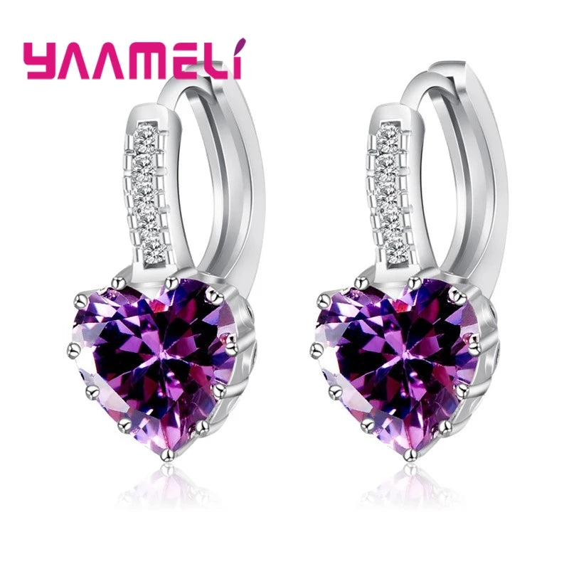 Big Sale 925 Sterling Silver Loop Hoop Earrings Candy Color Cubic Zircon Charms Women Jewelry Wedding Accessory Brincos