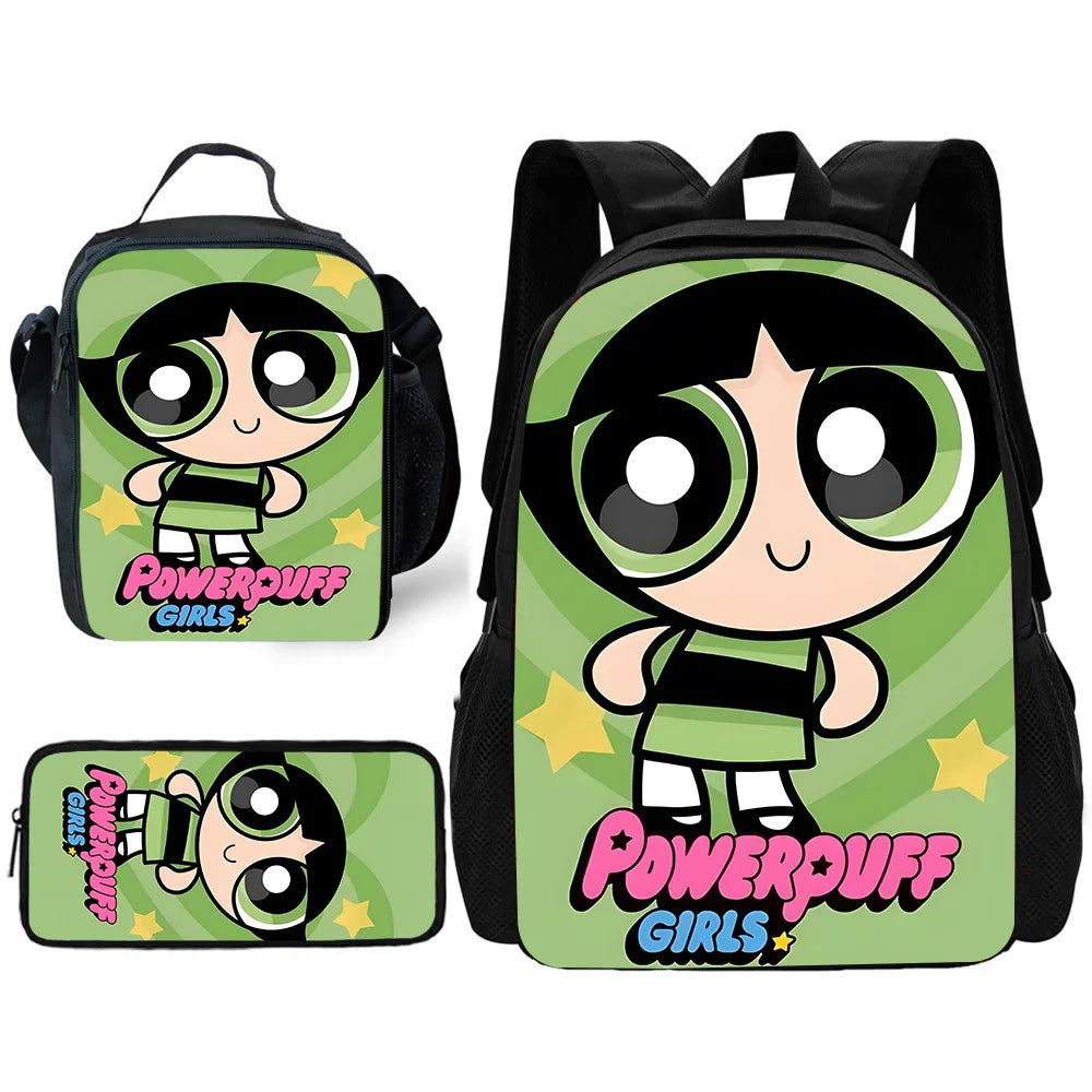 Child Cute Anime Powerpuffs Girlss School Backpack with Lunch Bags ,Pencil Bags ,School Bags for Boys Girls Best Gift