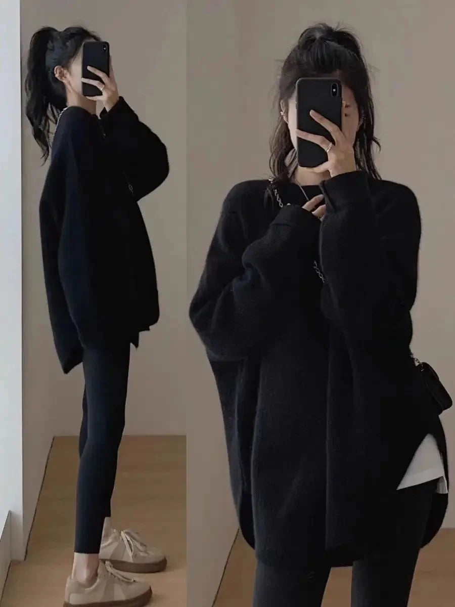겨울 스웨터 Ladies' Lazy Sle Knitted Sweater Autumn Winter Faionable Base Layer Irt Inner Wear Mermaid Color Matching Top