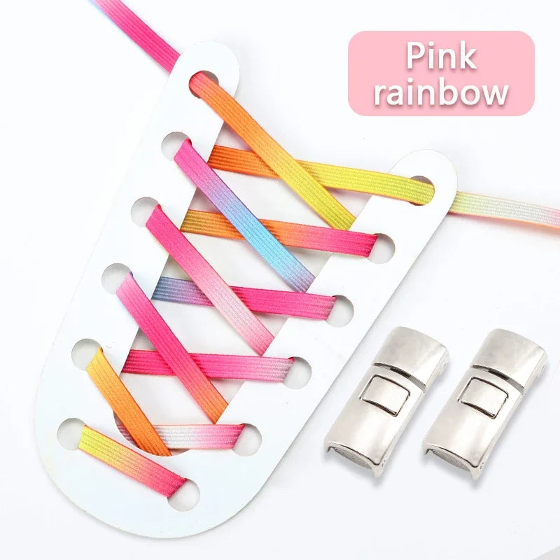 No Tie Shoelaces Flat Elastic Shoe Laces Candy Rainbow Gold Glitter Rubber Bands Cross Lock Shoelace for Sneakers Adults Kids