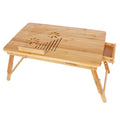 SONGMICS Bamboo Laptop Desk, Foldable Bed Table, Height Adjustable Sofa Tray, with 5 Tilting Angles, Air Holes, Small Drawer