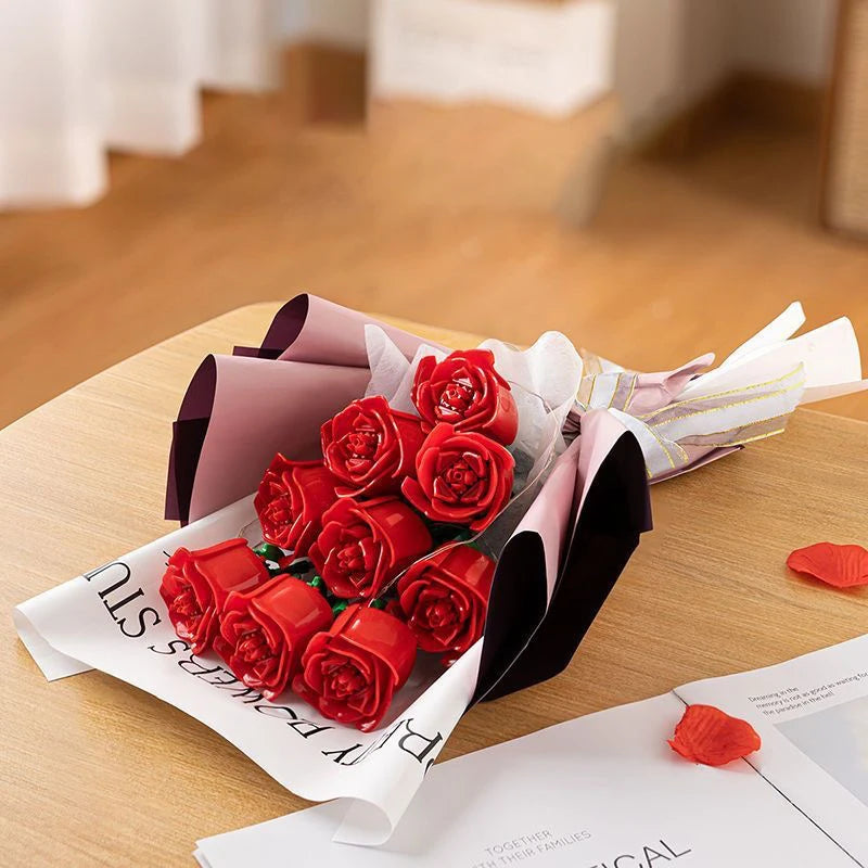 KNEW BUILT 3D Rose Building Blocks Toys-Everlasting Love,Perfect Valentine's Gift ,DIY Flower Home/Desk Decor,Simple Assembly