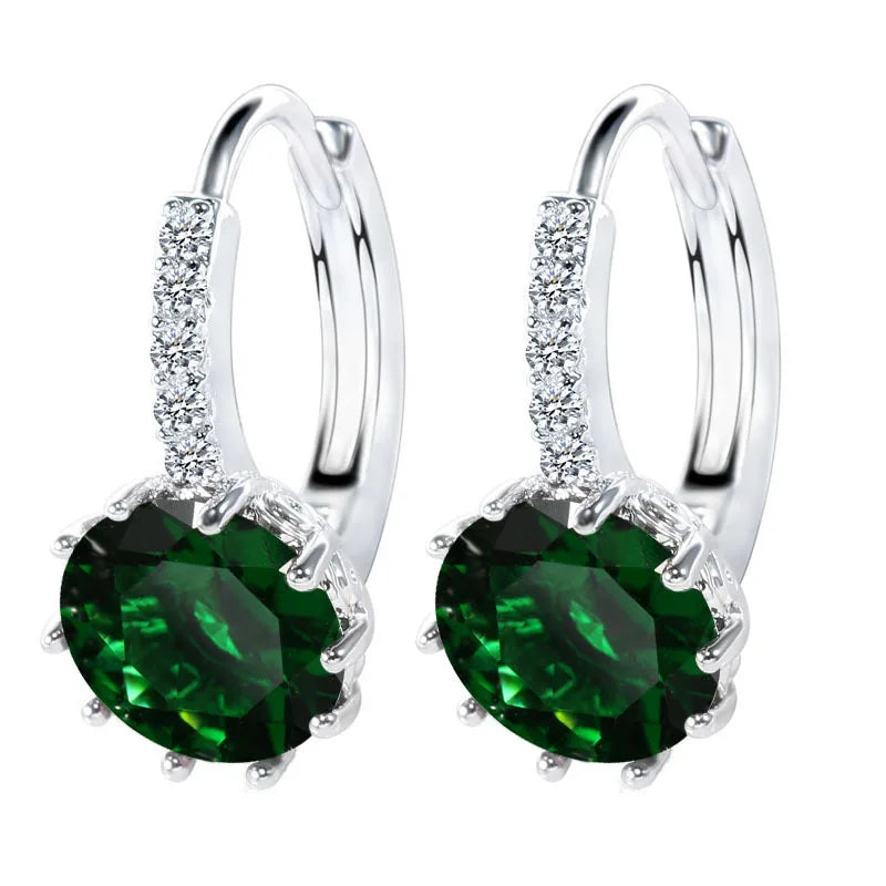 Big Sale 925 Sterling Silver Loop Hoop Earrings Candy Color Cubic Zircon Charms Women Jewelry Wedding Accessory Brincos