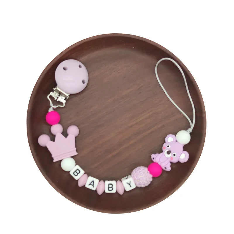 Handmade Silicone Baby Wooden Dummy Pacifier Clip Safe Teething Chain Teether Pacifier Chain