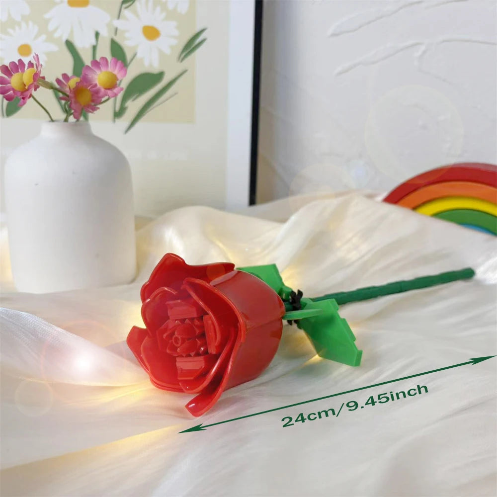 KNEW BUILT 3D Rose Building Blocks Toys-Everlasting Love,Perfect Valentine's Gift ,DIY Flower Home/Desk Decor,Simple Assembly